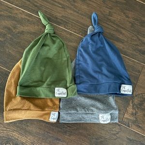 4 newborn copper pearl top knot hats